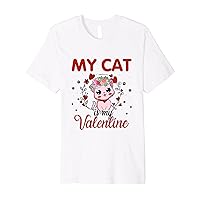 My Cat Is My Valentine, Cartoon Anime Cat Valentines Day Premium T-Shirt