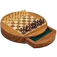 Travel Chess Sets For Adults Magnetic Chess Set Wooden Chess Set Round Shape Chess Board With Built-in Storage Drawers Chess Board Game Sets For Kids Portable Chess Sets ( Color : Large Chess Set )