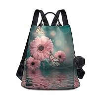 ALAZA Pink Floral Butterfly Backpack with Keychain for Woman