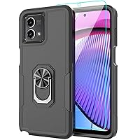 for Moto G Power 5G 2023 & Moto G 5G 2023 Case with Tempered Glass Screen Protector,Heavy-Duty Tough Rugged Phone Case Cover with Ring Holder Kickstand for Moto G Power 5G (2023) [Black]