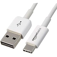 Amazon Basics USB-C to USB-A 2.0 Fast Charger Cable, 480Mbps Speed, USB-IF Certified, for Apple iPhone 15, iPad, Samsung Galaxy, Tablets, Laptops, 6 Feet, White