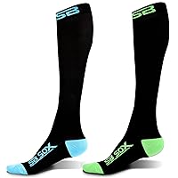 2 Pairs Size Medium Compression Socks (Black/Blue + Black/Green)
