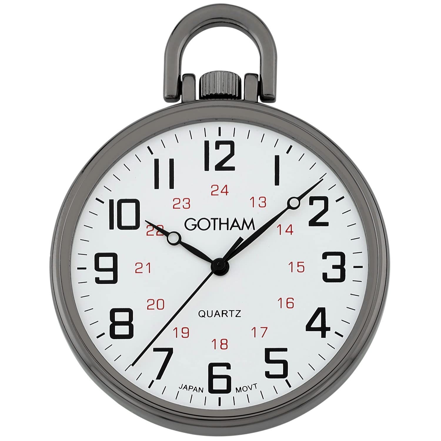 Gotham Men's Gunmetal Ultra Thin Railroad Open Face Quartz Pocket Watch # GWC15026B