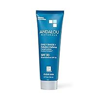 Andalou Naturals Daily Shade Face Sunscreen, SPF 30 Zinc Oxide Mineral Sunscreen, Sun + Pollution Defense Face Lotion, Helps Minimize Look of Pores, Matte Finish, Lightweight & Reef Safe - 2.7 Fl. Oz.