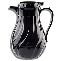 Tablecraft Insulated Coffee Server, Tea and Hot Water Beverage Dispenser, Swirl Thermal Triple Wall Serving Pitcher, Commercial Restaurant Foodservice Plastic BPA Free Pot, Black, 64 Ounce