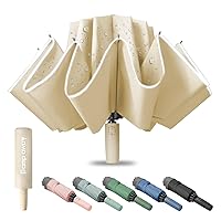 Compact Travel Umbrella, Portable Reverse Folding Car Umbrella, Large Windproof and Waterproof Inverted Umbrella, Automatic, 10 Ribs
