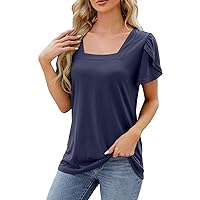 Women's Short Sleeve Square Neck T Shirt 2024 Summer Casual Basic Tee Tops Spring Tops Casual Blouse