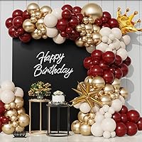 Burgundy Balloon Arch Garland Kit 148pcs Boho White Sand Burgundy and Gold Chrome Latex balloons with Crown Mylar Balloon for Wedding Bridal Shower Birthday Wine Ggraduation Party Decoration