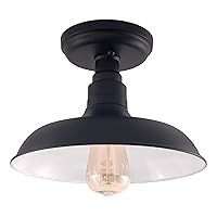Design House 588525 Kimball Industrial Farmhouse 1-Light Indoor Dimmable Semi-Flush Ceiling Mount Light with Metal Shade for Kitchen Hallway Dining Room Bedroom, Matte Black