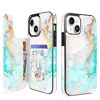 uCOLOR Flip Leather Wallet Case Card Holder Compatible with iPhone 13 6.1 iPhone 14 6.1 Women and Girls with Card Holder Kickstand (Ocean Marble)