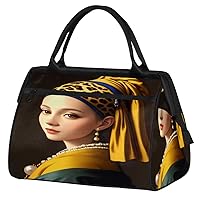 Travel Duffel Bag, Girl With A Pearl Earring Sports Tote Gym Bag,Overnight Weekender Bags Carry on Bag for Women Men, Airlines Approved Personal Item Travel Bag for Labor and Delivery