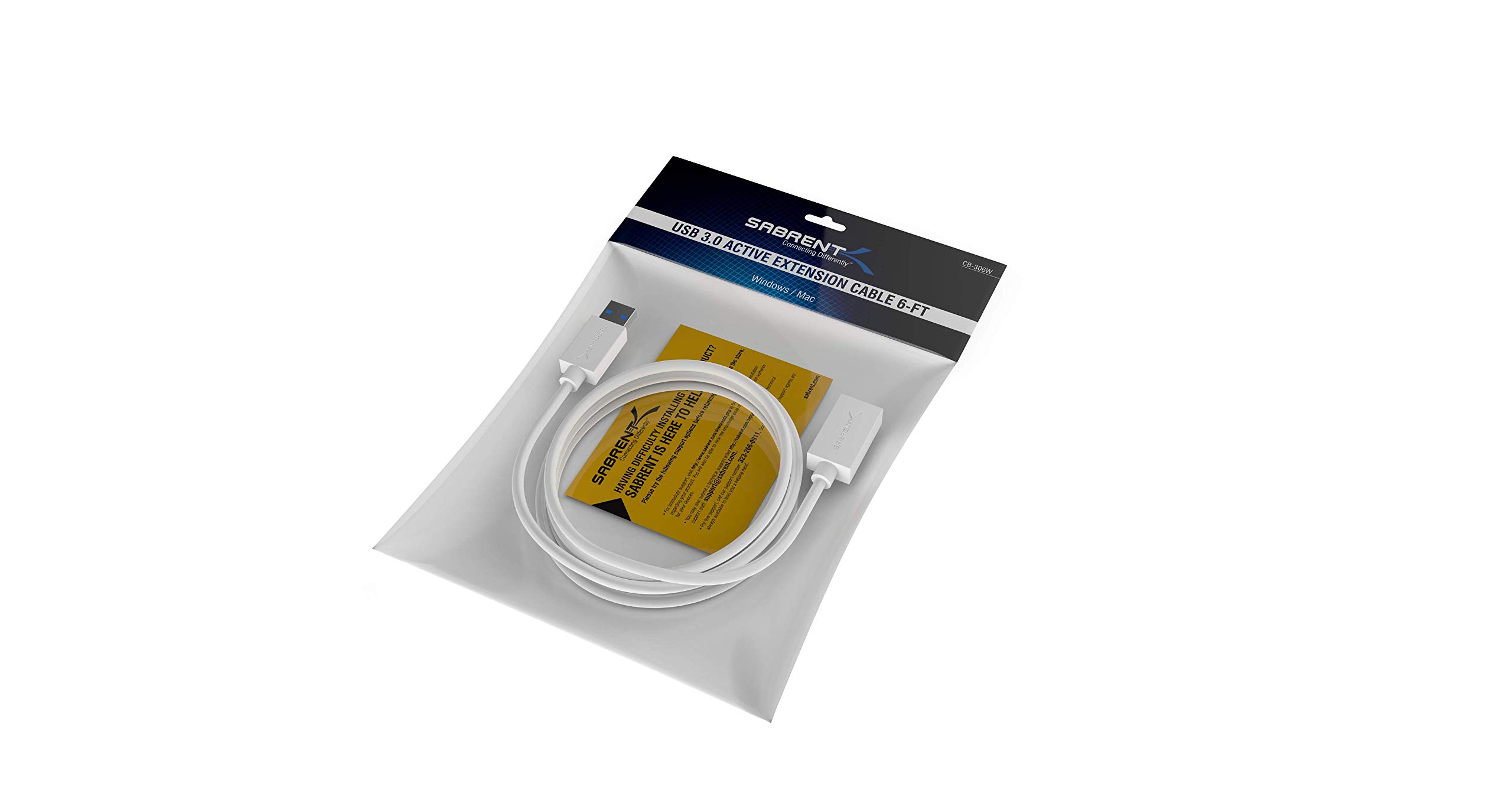SABRENT 22AWG USB 3.0 Extension Cable A Male to A Female [White] 6 Feet (CB-306W)