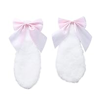 YiZYiF Kawaii Girls Hair Clip Lovely Plush Rabbit Bunny Lop Ears Hair Clamp Cosplay Headwear with Ribbon Bowknot and Bell Light Pink B One Size