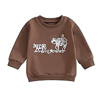 Lamuusaa Western Baby Girl Boy Clothes Cow Print Crewneck Sweatshirt Oversized Pullover Sweater Tops Fall Clothes 6M-4T