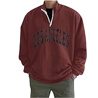 Men's Fleece Quarter Zip Sweatshirt Letter Print Pullover Tops Graphic Hoodless Sweatshirts Loose Fit Comfy Hoodie