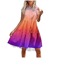 Womens Casual Dresses Fall Fashion 2023 Round Neck Casual Short Sleeve Ruffle-Trim Mini Dresses