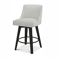 MUUEGM Counter Height Bar Stools Swivel with Back Set of 1, 26In Height Bar Stools with Solid Wood Stand, Fabric Upholstered Counter Height Bar Stool with Thicken Cushion Back Ivory White