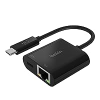 Belkin USB-C to Ethernet + Charge Adapter - Gigabit Ethernet Port Compatible with USB-C Devices - USB-C to Ethernet Cable for MacBook Air, MacBook Pro & Windows - Ethernet to USB-C Adapter - Black
