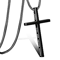 Cross Necklace for Men Boys Christmas Gift Cross Pendant Strength Bible Verse Stainless Steel Necklaces