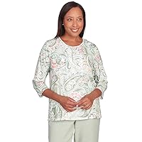 Alfred Dunner Women's English Garden Paisley Lace Paneled Crew Neck Top