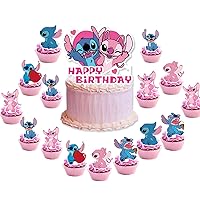 Pink Lilo &And Stitch Cake Toppers Girl Stitch Theme Birthday Party Cupcake Decorations(25pcs)