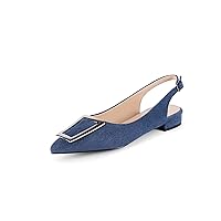 Slingback Flats for Women,Pointed Toe Slingback Pumps Trapezoid Metal Buckle Dress Work Shoes