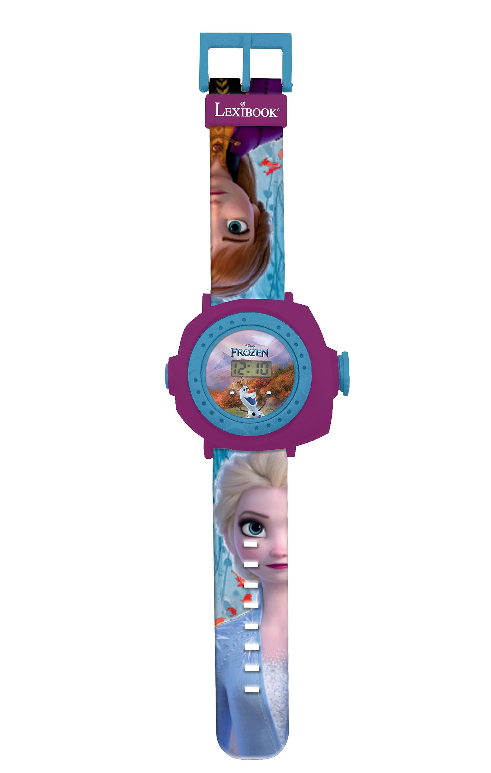 LEXIBOOK Frozen 2 Adjustable Projection Watch Digital Screen – 20 Images of Elsa, Anna and Olaf-for Children/Girls-Blue and Purple (Model: DMW050FZ), Berry