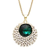 Rosemarie Collections Women's Roaring 20's Brilliant Round Emerald Green Colored St. Patrick's Day Statement Crystal Pendant Necklace 28.5 Inches