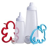 Whiskware Pancake Batter Bottle, Two Silicone Pancake Molds, and Two BlenderBall Wire Whisks, Pancake Shapers Are a Person and a Dinosaur