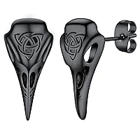 FaithHeart Viking Raven Earrings for Men Sturdy Stainless Steel Punk Rock Earrings Lightweight Hypoallergenic Ear Jewelry with Gift Box