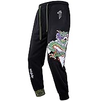 Niepce Inc Streetwear Dragon Embroidered Graphic Jogger Sweatpants for Men