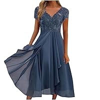 Maxi Dress for Women, Women's Dress Chiffon Elegant Lace Patchwork Dress Cut-Out Long Dress Bridesmaid Evening Dress