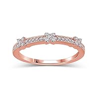 0.16 Ct Diamond Three Flower Vintage-Style Stackable Band Ring in 14K Solid Gold (H-I/12)