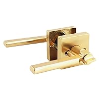 Hunter Privacy Interior Door Handle for Bed & Bath| Brushed Gold Door Lock | Mid-Century Modern, Gold Door Handle with Square Rosette, Modern Interior Door Lock | Gold
