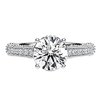 Siyaa Gems 3.50 CT Round Moissanite Engagement Ring Wedding Eternity Band Vintage Solitaire Halo Setting Silver Jewelry Anniversary Promise Ring Gift for Her