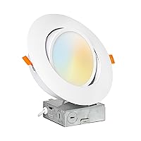 [1-Pack] 6-Inch Gimbal Air-Tight LED 2700K-6000K Color Selectable, Rotate & Swivel Ultra-Thin Recessed Ceiling Downlight with J-Box, Dimmable, IC Rated (V6SL-GB-1P)