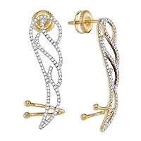 The Diamond Deal 10kt Yellow Gold Womens Round Diamond Angel Wing Climber Earrings 1/3 Cttw