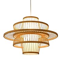 Rustic Rattan Nightstand Pendant Light with E26 Base,Wicker Lamp Shade Chandelier Light Fixtures,Hand Woven Bamboo Light Fixtures Ceiling Lighting
