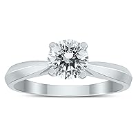 AGS Certified 1 Carat TW Diamond Solitaire Ring with Side Diamond Accents in 14K White Gold