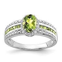 925 Sterling Silver Open back Polished Peridot and White Topaz Ring Jewelry for Women - Ring Size Options: 6 7 8