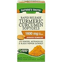 Nature's Truth Rapid Release Turmeric Curcumin Softgels, 1600mg - 60 Liquid Softgels Each (Value Pack of 2)
