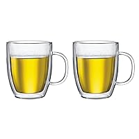 Bodum Bistro 2 Piece double wall 0.45 L 15 oz Jumbo Glass Mug, Clear, 2 Count (Pack of 1)
