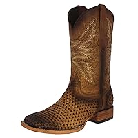 Mens Honey Brown Western Cowboy Boots Woven Leather Square Toe Botas Tejida
