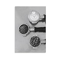 NYNIOPP Coffee Beans Ground And Latte Poster Black And White Coffee Art Poster Canvas Painting Wall Art Poster for Bedroom Living Room Decor 08x12inch(20x30cm) Unframe-style