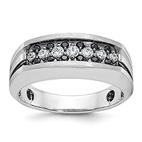 9.38mm 14k White Gold With Black Rhodium Mens Polished Satin and Grooved 1/2 Carat Black And White D Jewelry for Men