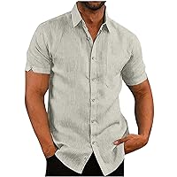 Men's Short Sleeve Cotton Linen Shirt Beach Button Down Shirts Casual Button Up T-Shirt Summer Yoga Tops with Pocket