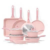 JEETEE Pink Pots and Pans Set Nonstick 23pcs, Healthy Kitchen Cookware Sets, Induction Cooking Set Pink Granite Stone Frying Pans, Saucepans, Sauté Pan, Griddle Pan & Crepe Pan (PFOA Free)