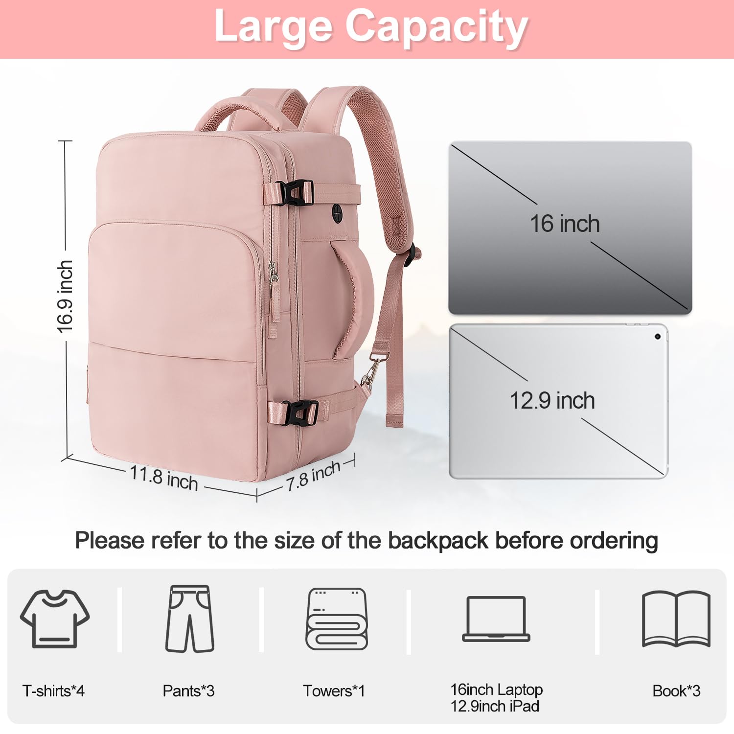Sinaliy Travel Backpack for Women, Flight Approved Backpack, College Backpack Bag, Casual Daypack, Hiking Backpack, Waterproof Carry On Backpack Business Backpack