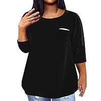 Plain T Shirts for Women 2024 Casual Plus Size Simple Classic Loose Fit with 3/4 Length Sleeve Crewneck Blouses