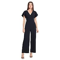 Maggy London womens Short Sleeve V-neck Jumpsuit Workwear Desk to Dinner Event Occasion Guest of